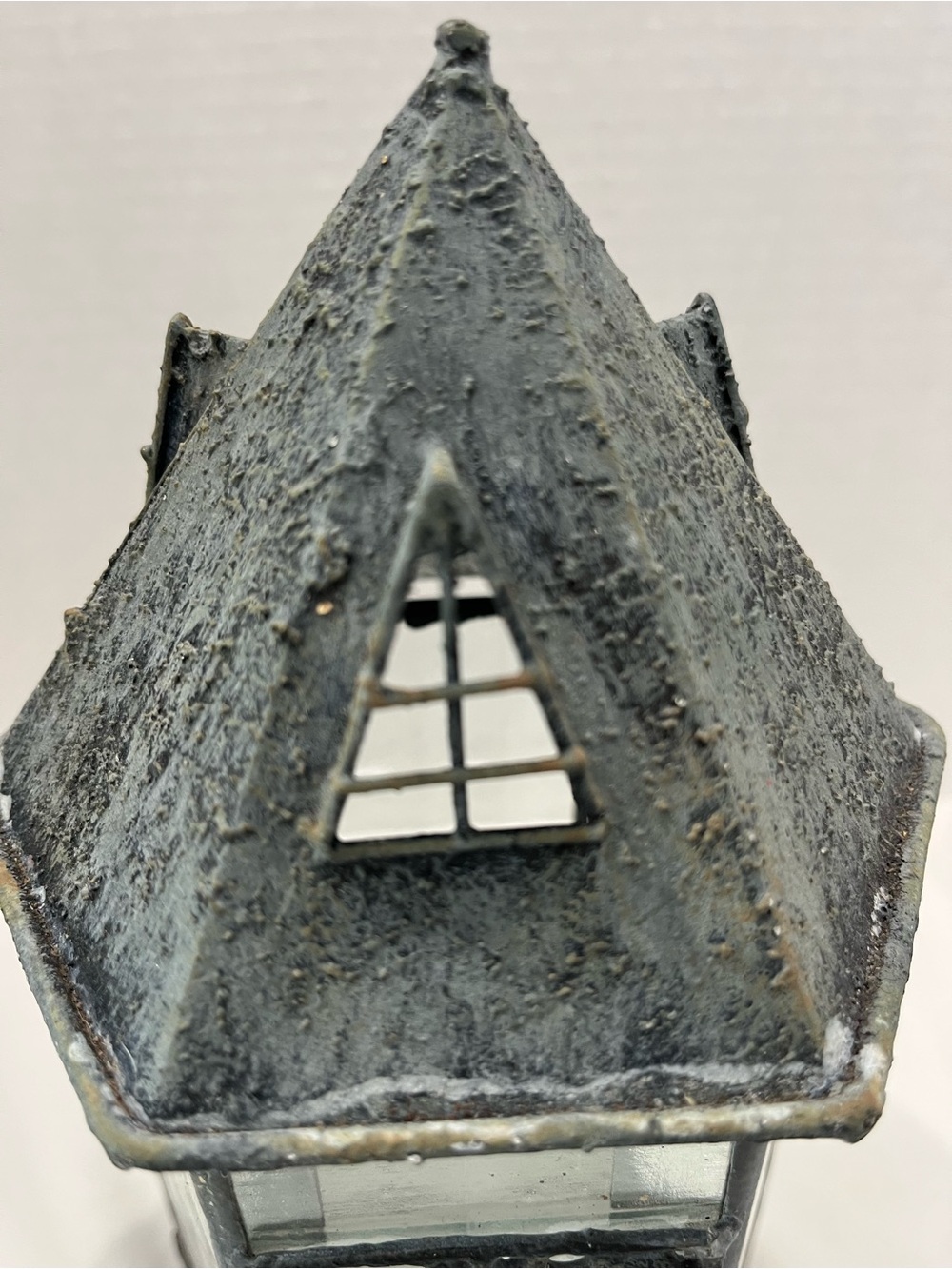 Decorative Metal w/Leaded Beveled Glass Candle Holder - Picture 5 of 8